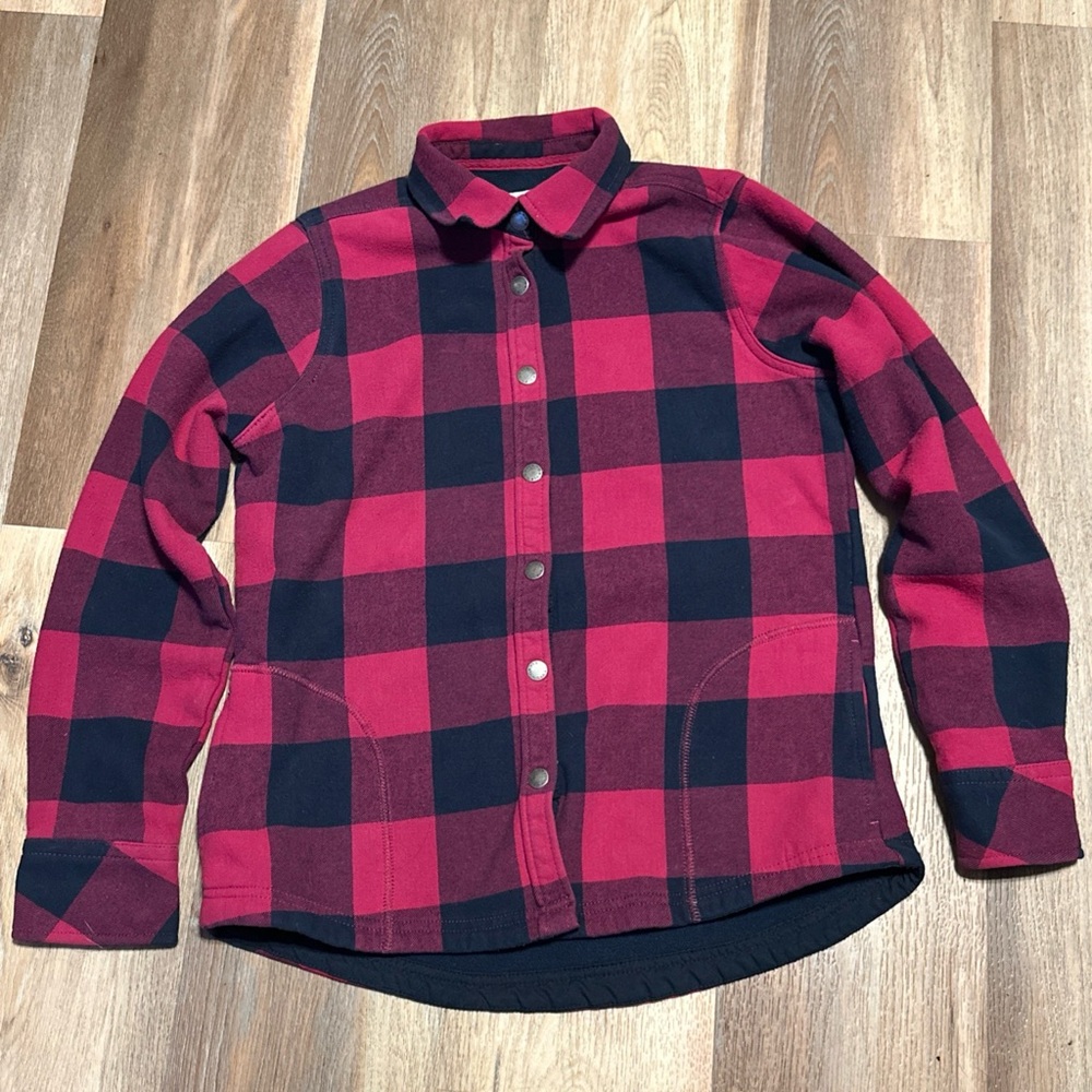Orvis Womens Small Fuchsia Plaid Flannel Fleece Lined Snap Button Shirt Shacket
